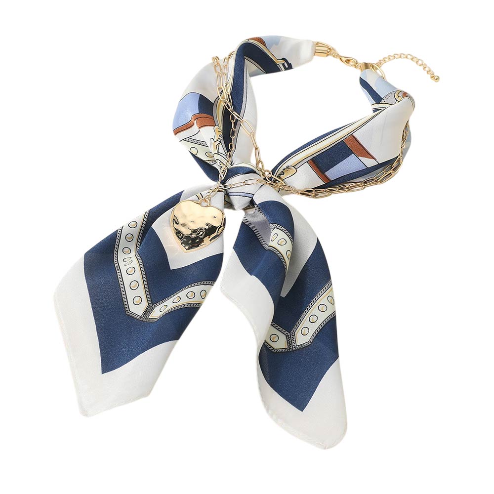 Ava Blue Gold Heart Scarf Statement Necklace