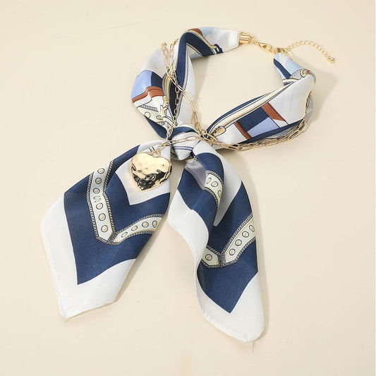 Ava Blue Gold Heart Scarf Statement Necklace
