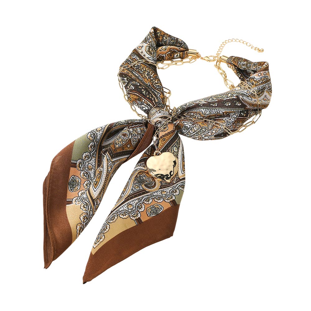 Ava Brown Gold Heart Scarf Statement Necklace