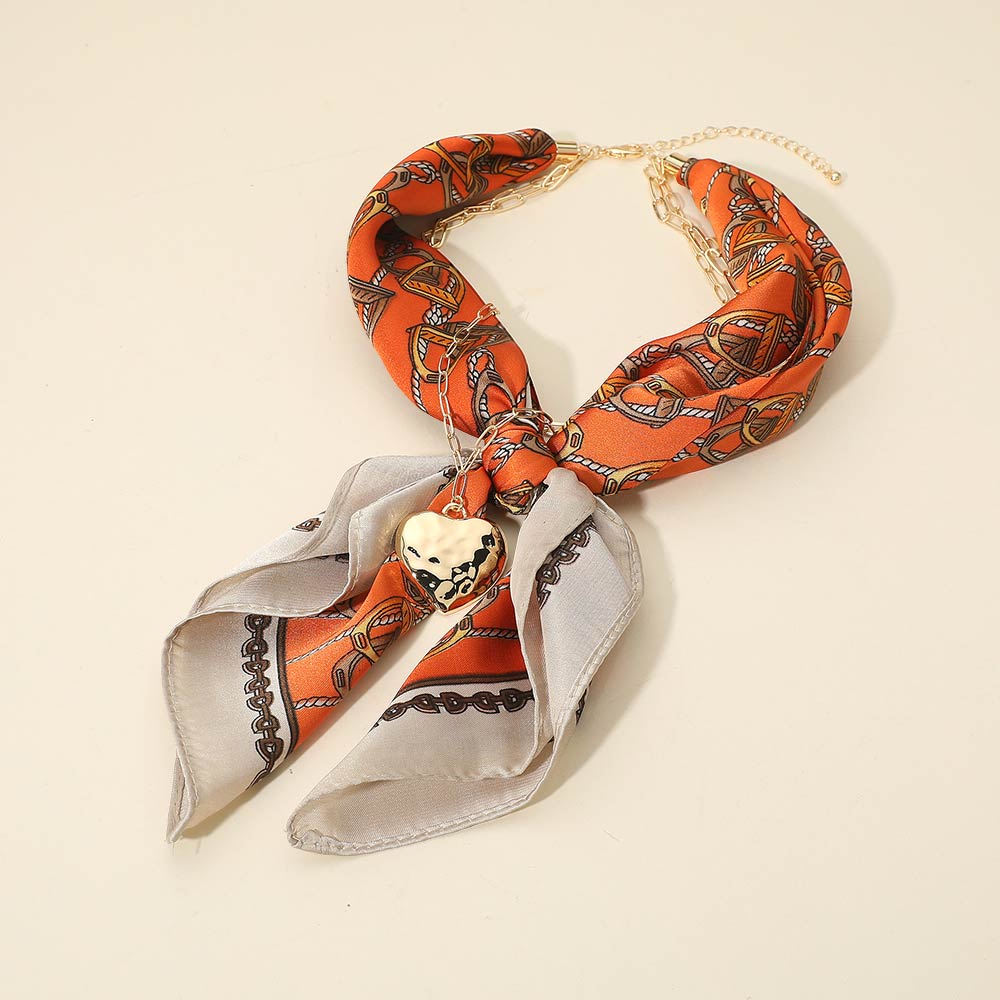 Ava Orange Gold Heart Scarf Statement Necklace