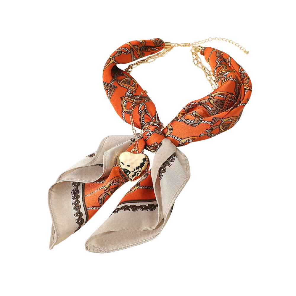 Ava Orange Gold Heart Scarf Statement Necklace