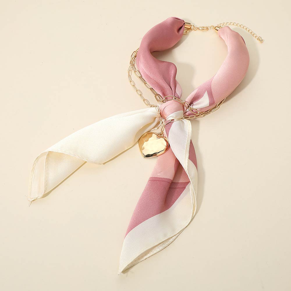 Ava Pink Gold Heart Scarf Statement Necklace