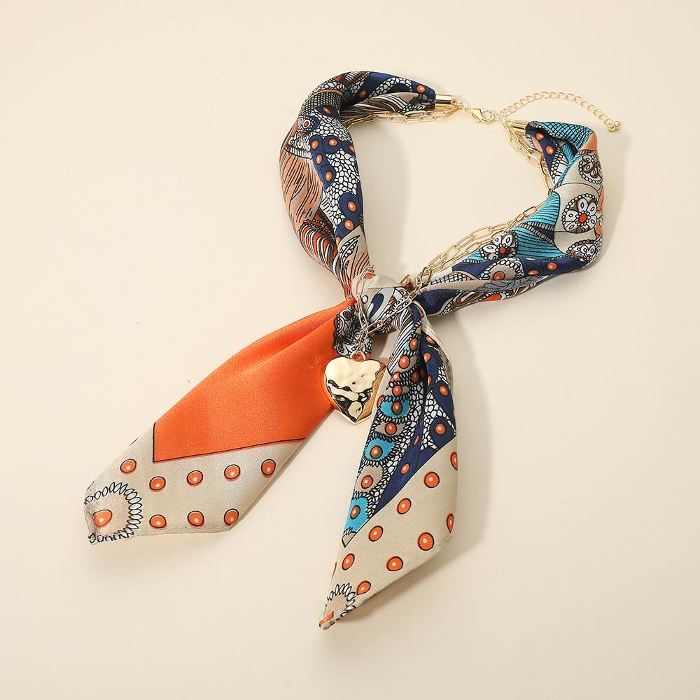 Ava Orange Gold Heart Scarf Statement Necklace
