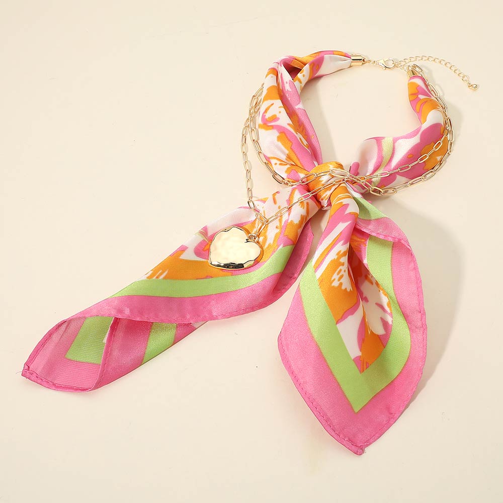 Ava Pink Green Heart Scarf Statement Necklace