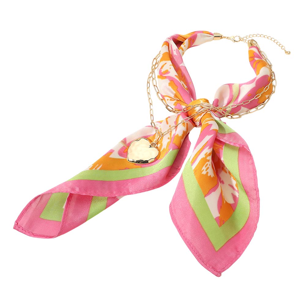 Ava Pink Green Heart Scarf Statement Necklace