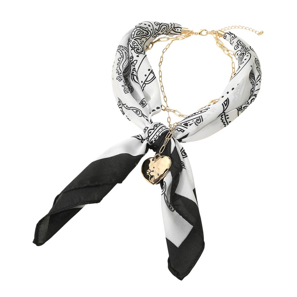 Ava Black Gold Heart Scarf Statement Necklace