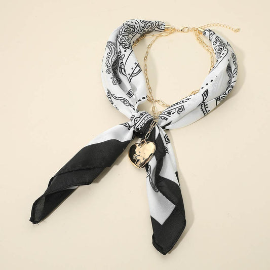 Ava Black Gold Heart Scarf Statement Necklace