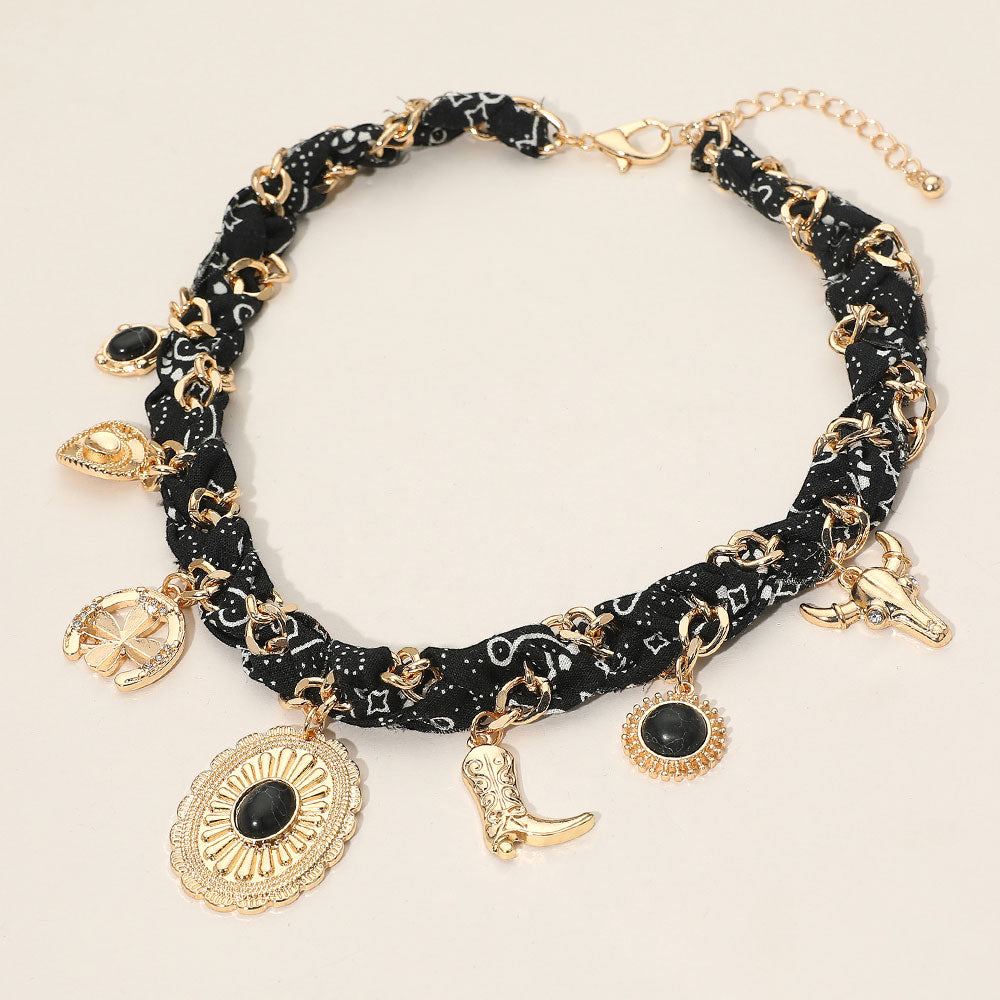 Black Bandana Western Charm Necklace