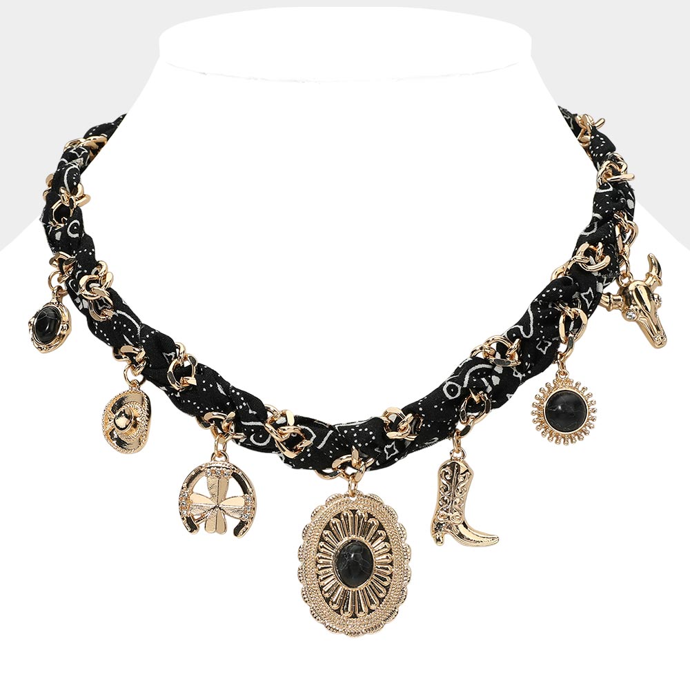 Black Bandana Western Charm Necklace