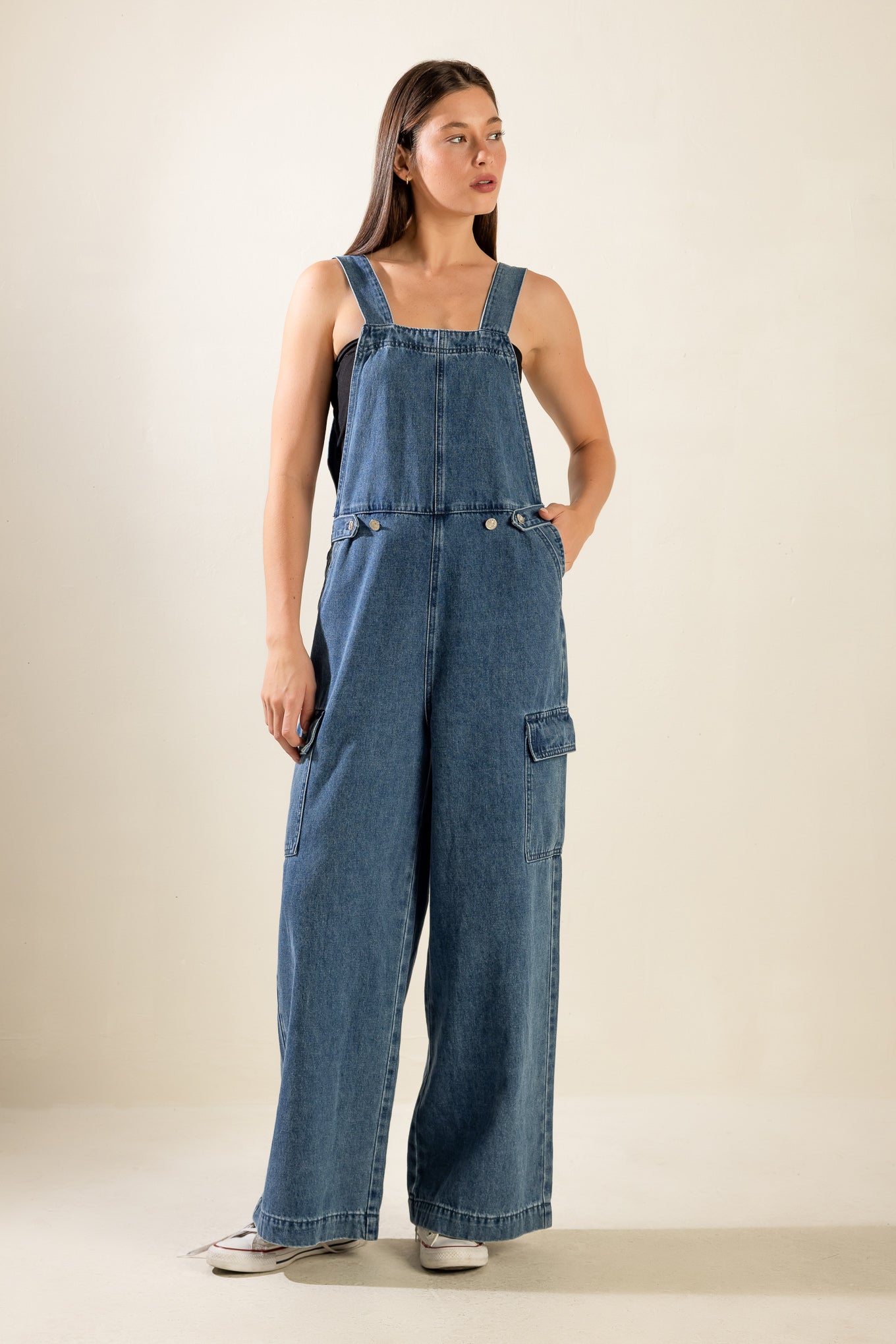LET ME TALK DENIM CARGO OVERALLS