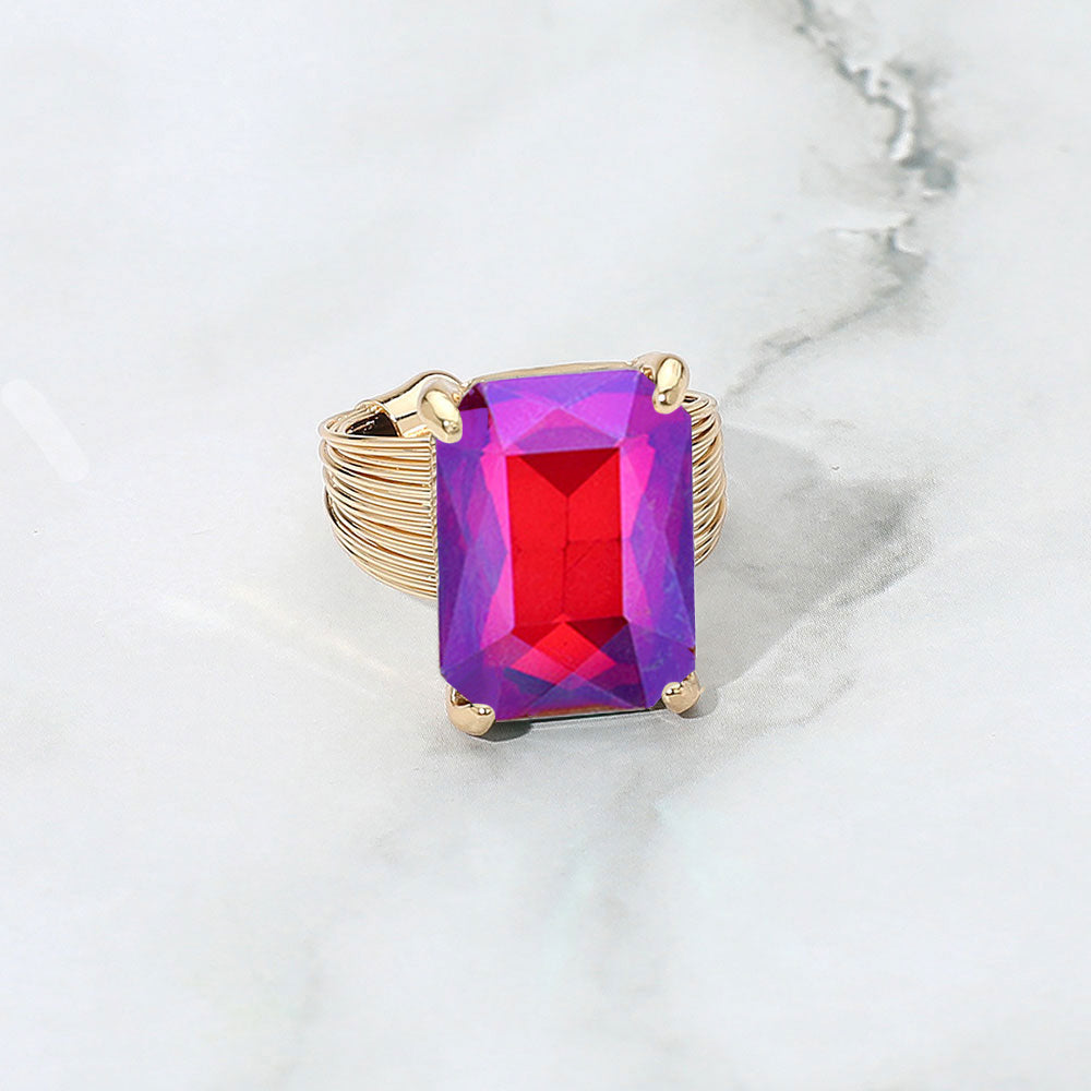 Emerald Cut Crystal Showgirl Ring