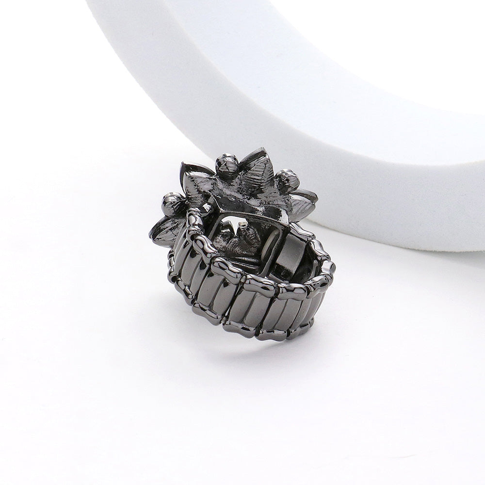 Flower Burst CZ Rhinestone Statement Ring
