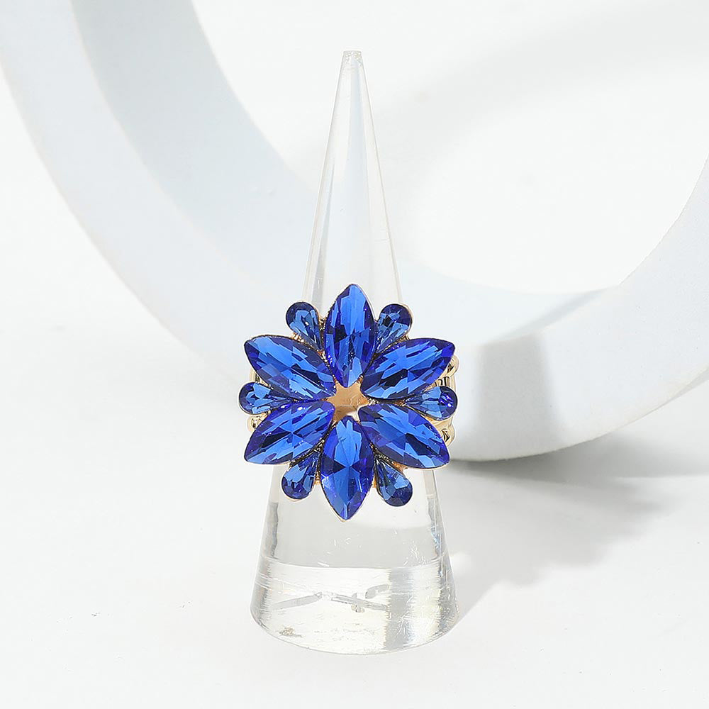 Flower Burst CZ Rhinestone Statement Ring