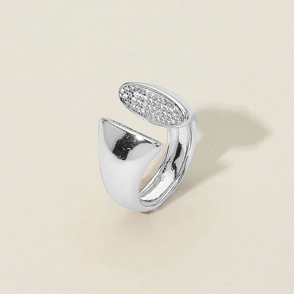 Sideways Silver Crystal Statement Ring