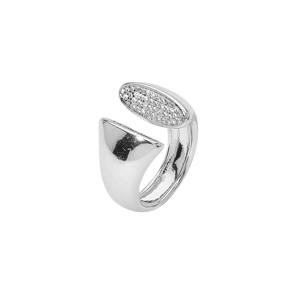 Sideways Silver Crystal Statement Ring
