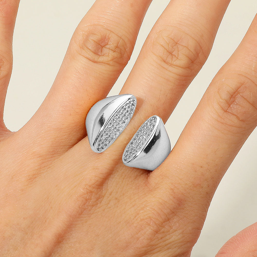 Sideways Silver Crystal Statement Ring