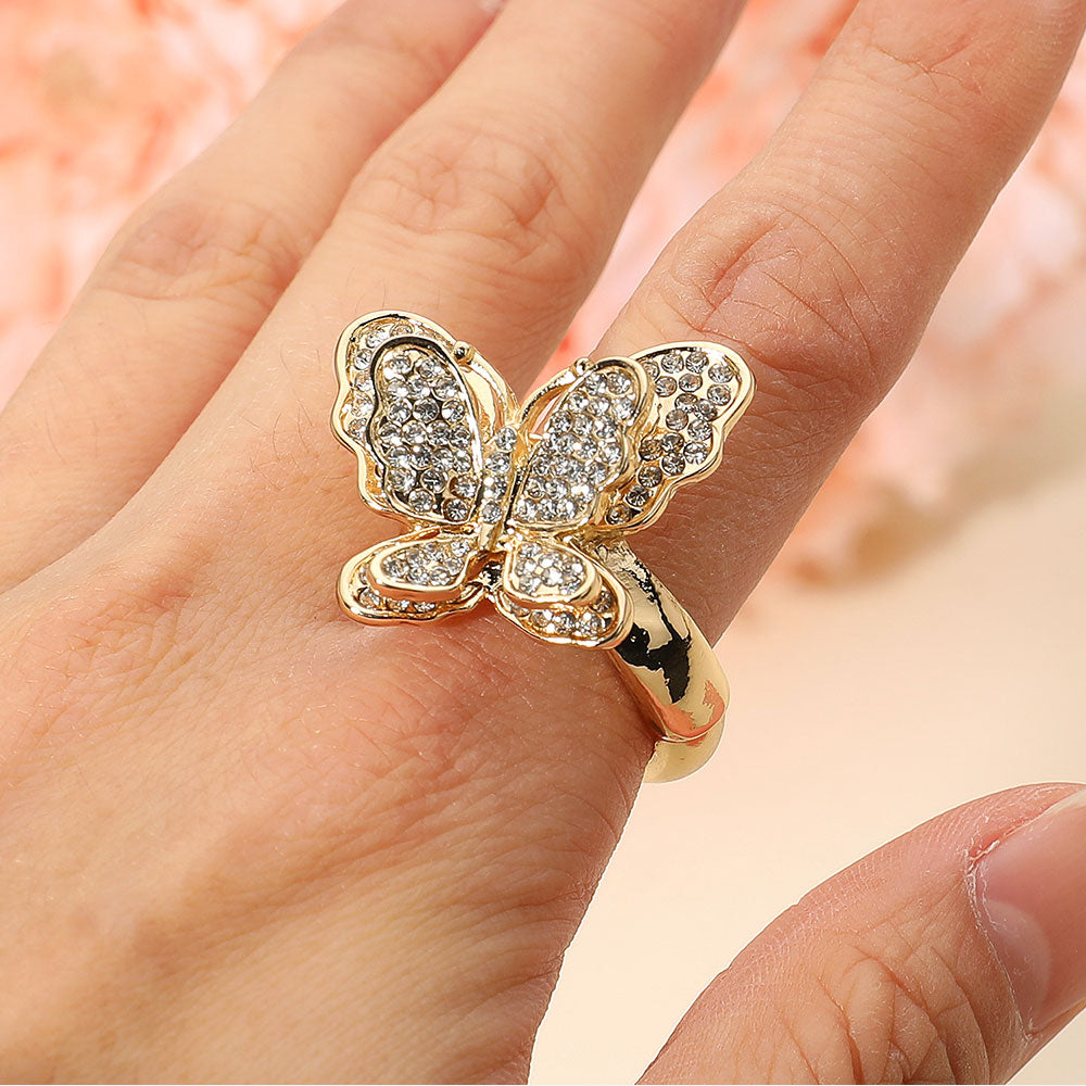 Rhinestone Sparkle Butterfly Ring