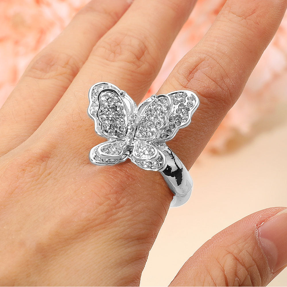 Rhinestone Sparkle Butterfly Ring