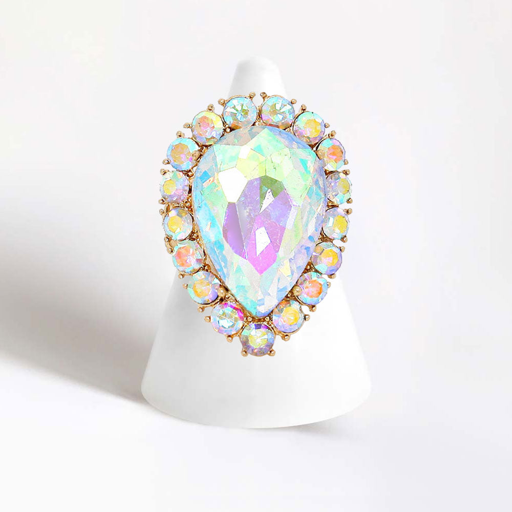 CZ Crystal Rhinestone Teardrop Cocktail Ring