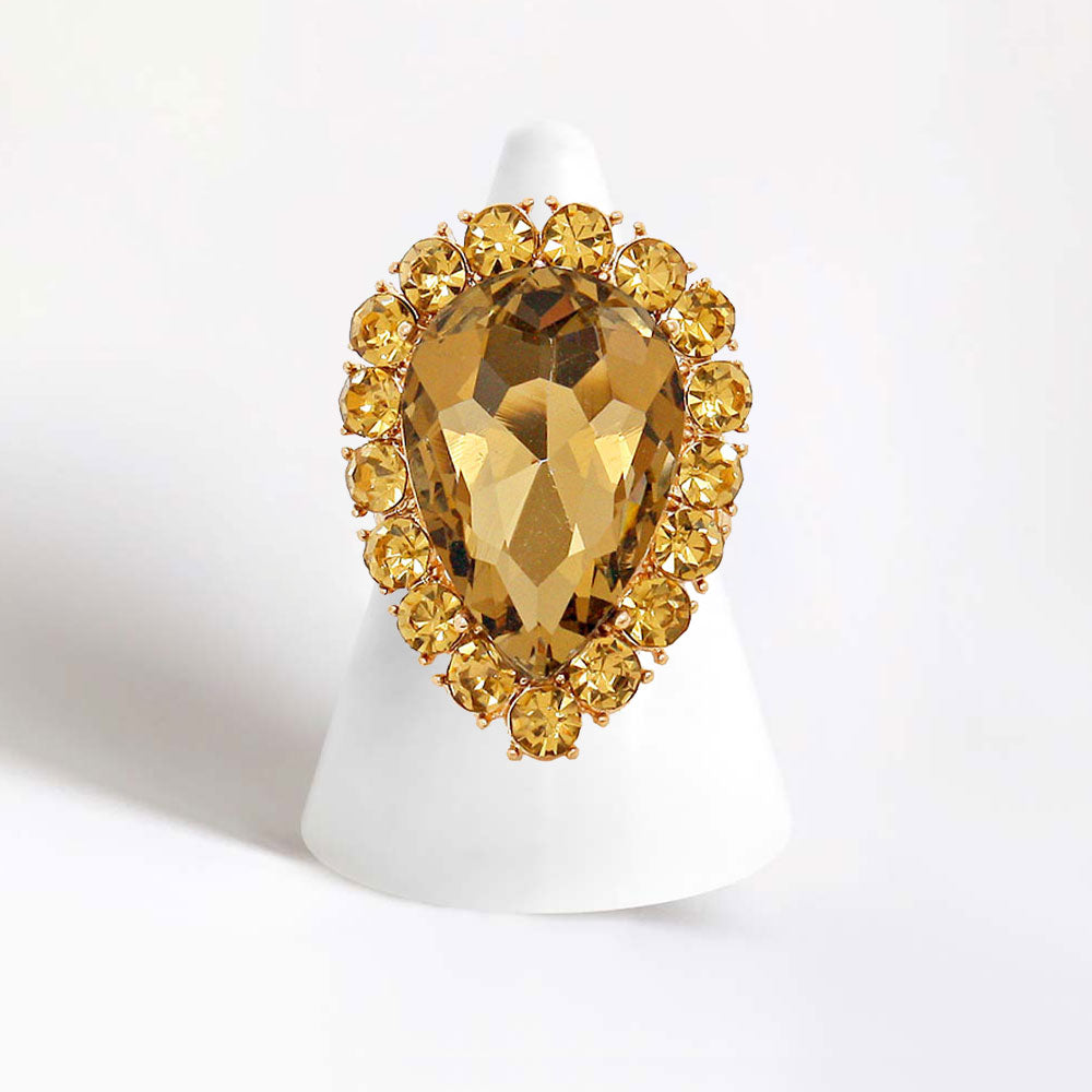 CZ Crystal Rhinestone Teardrop Cocktail Ring