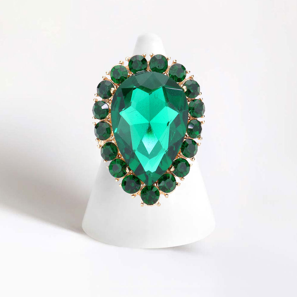 CZ Crystal Rhinestone Teardrop Cocktail Ring