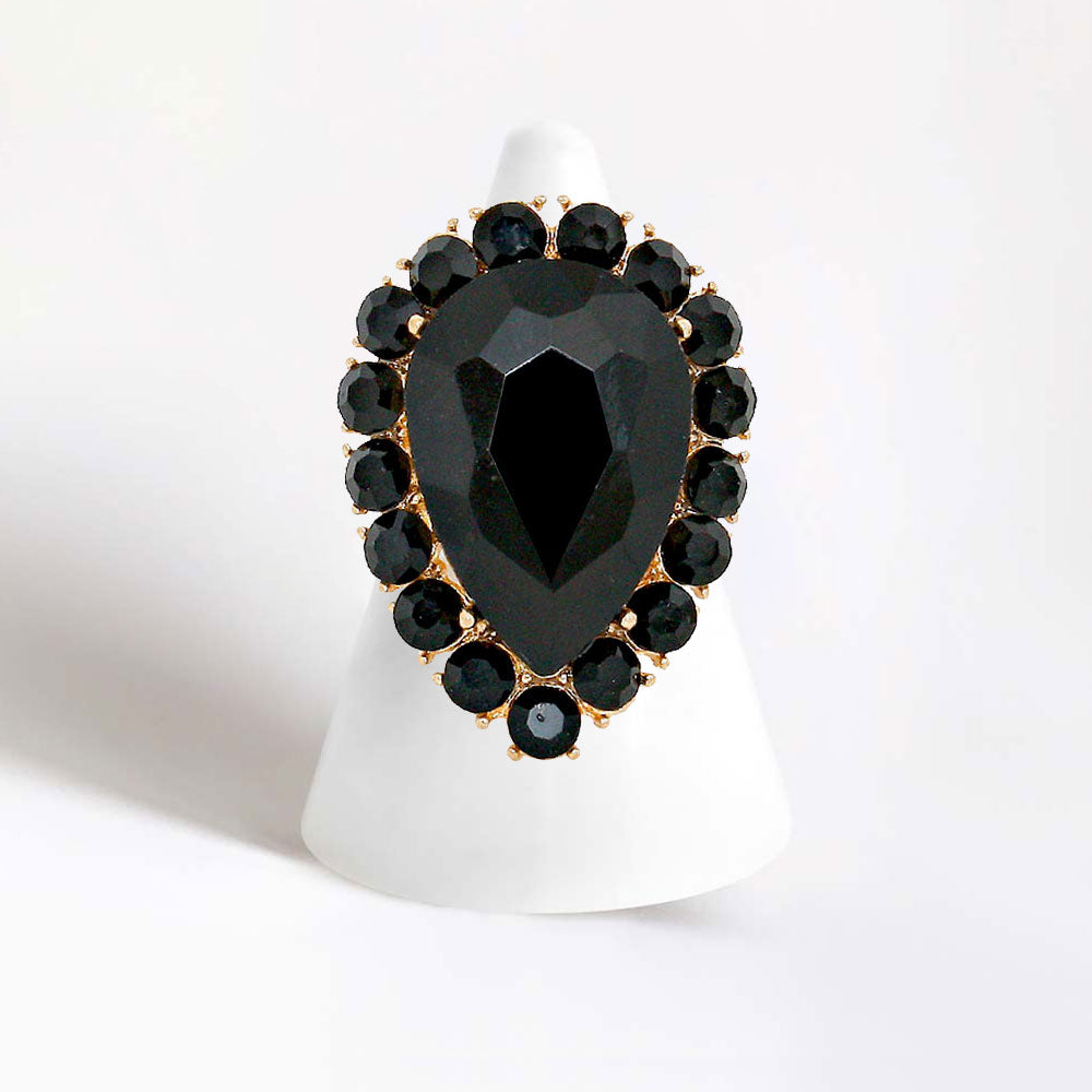 CZ Crystal Rhinestone Teardrop Cocktail Ring