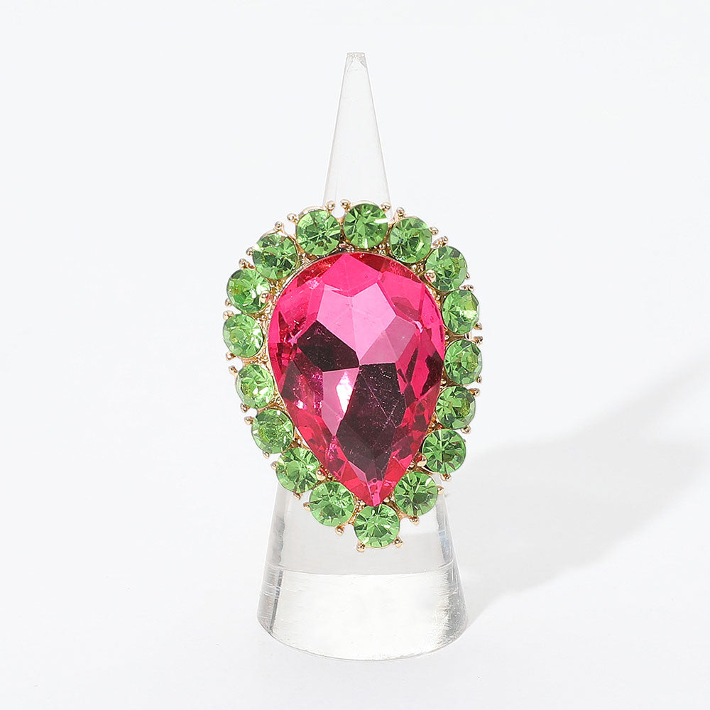 CZ Crystal Rhinestone Teardrop Cocktail Ring