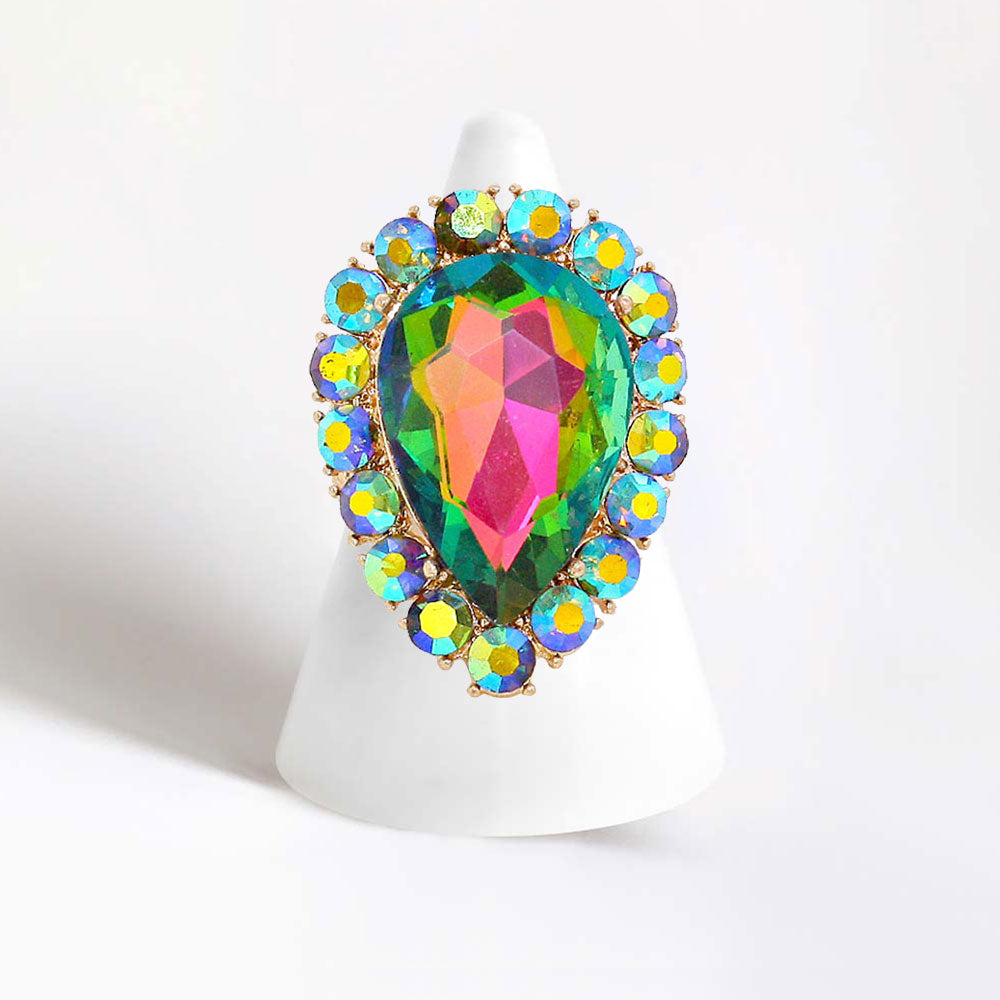 CZ Crystal Rhinestone Teardrop Cocktail Ring