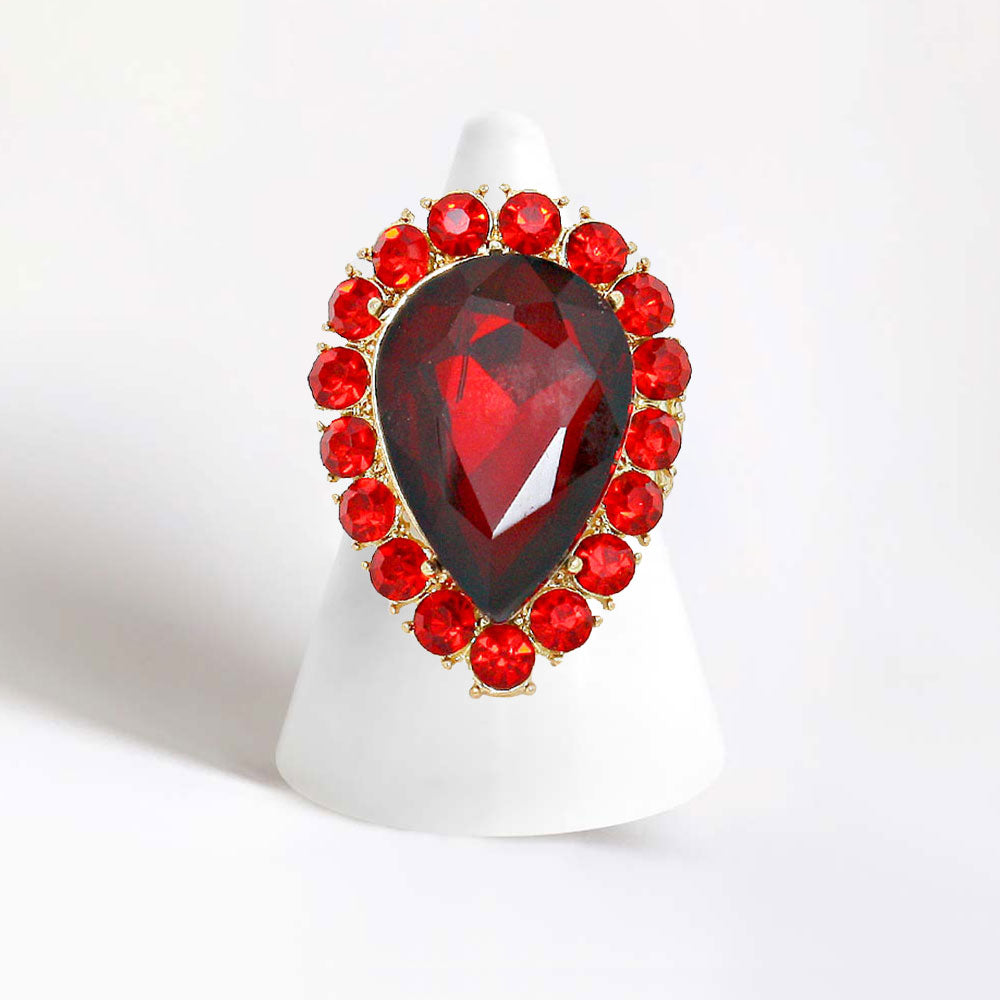 CZ Crystal Rhinestone Teardrop Cocktail Ring