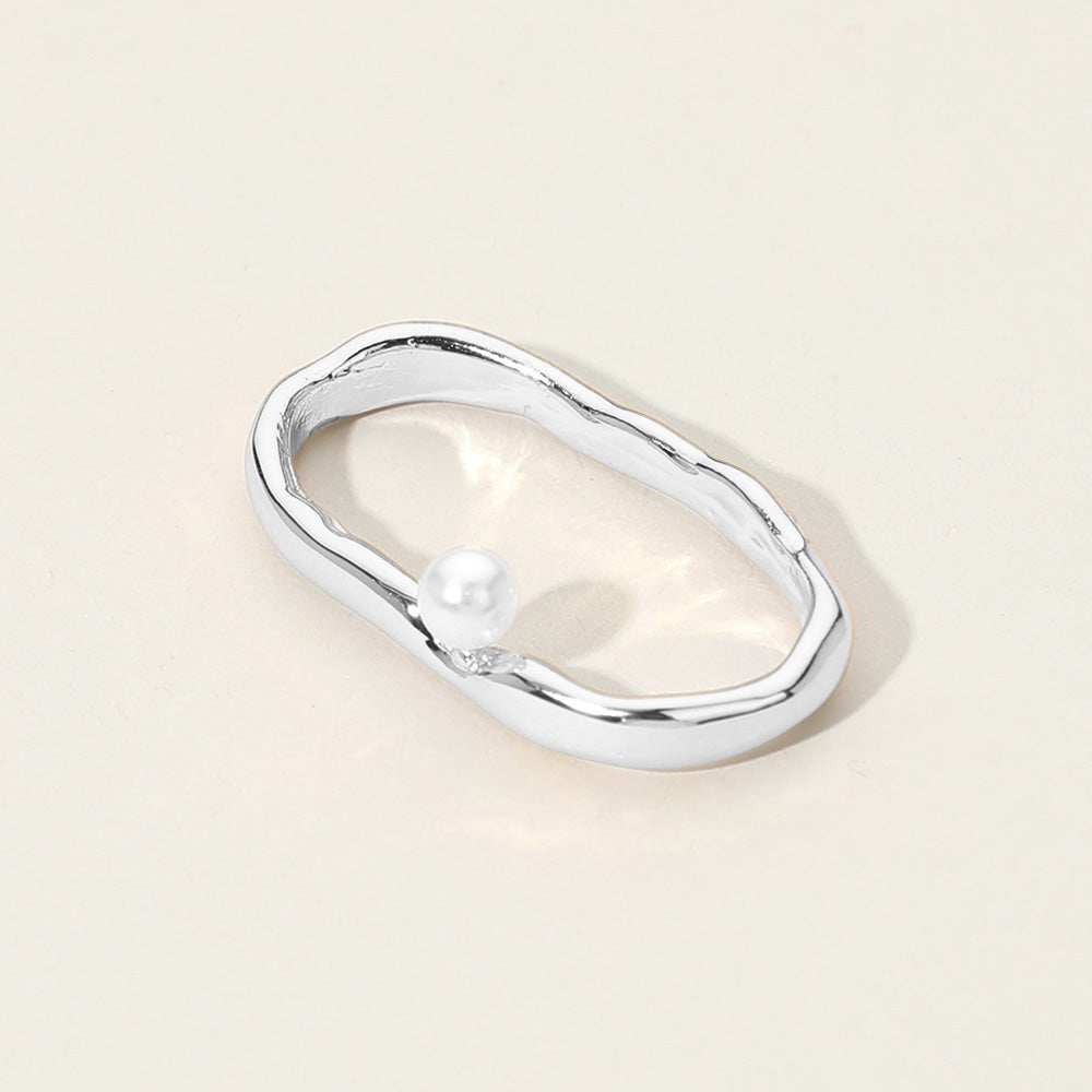 14K Gold Sterling Silver Pearl Two-Finger Ring