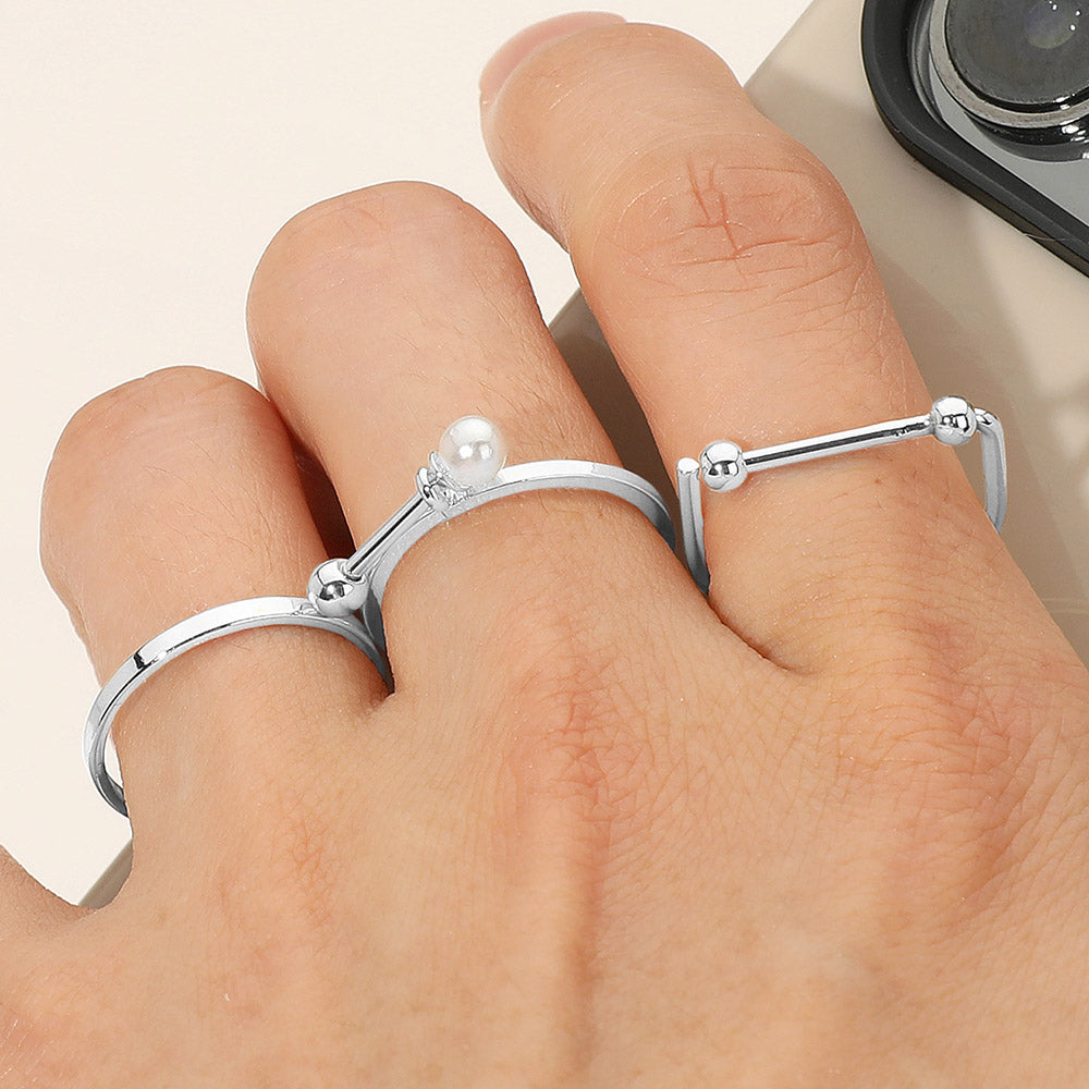 3PC Silver Gold Dipped Pearl Minimalist Ring Set