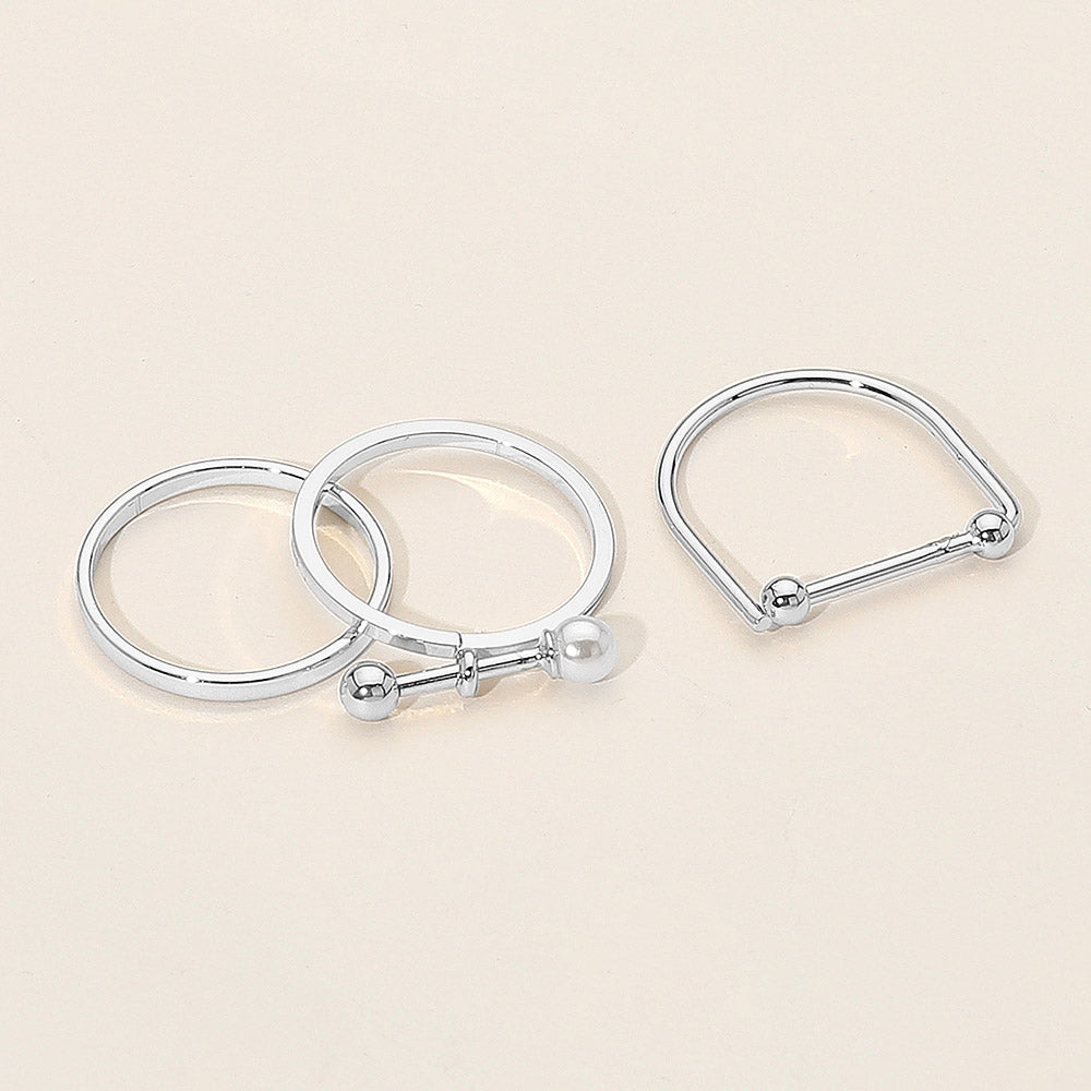 3PC Silver Gold Dipped Pearl Minimalist Ring Set