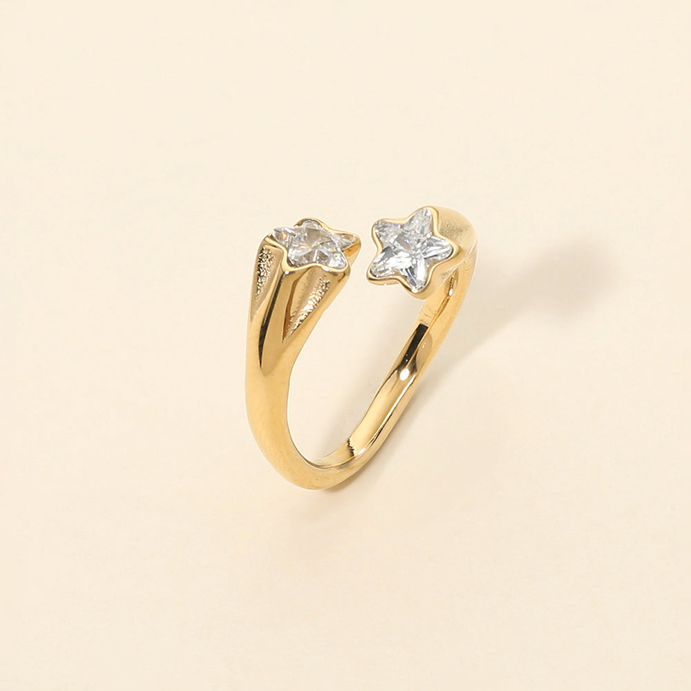 Stainless Steel CZ Shooting Star Ring