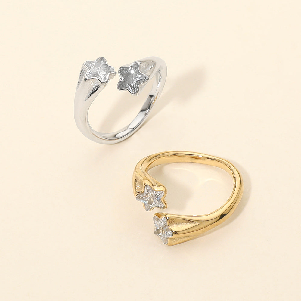 Stainless Steel CZ Shooting Star Ring