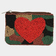 CAMO Heart Beaded Coin Storage Pouch