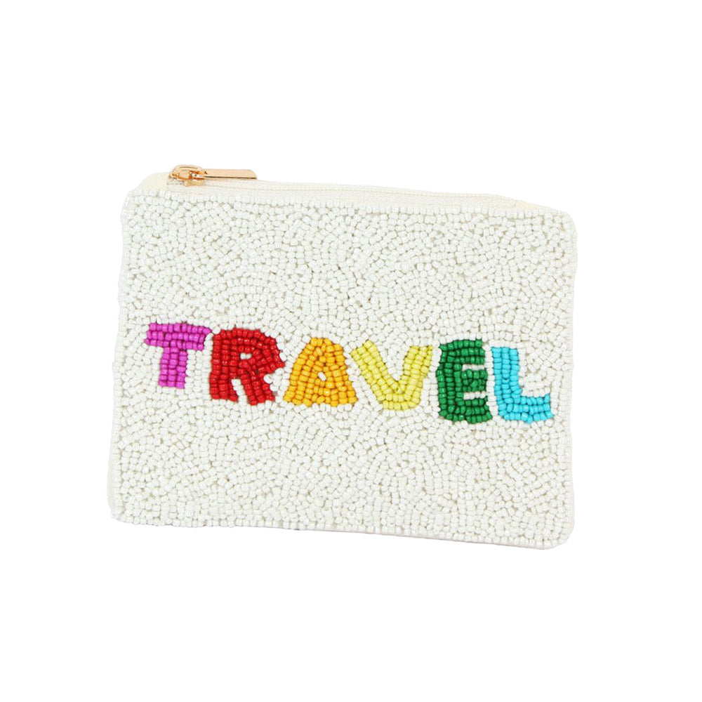 TRAVEL Message Seed Beaded Mini Pouch Bag