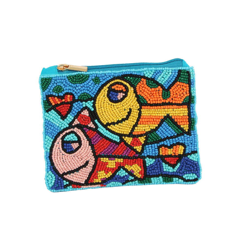 Swimming Together Fish Beaded Mini Pouch Bag
