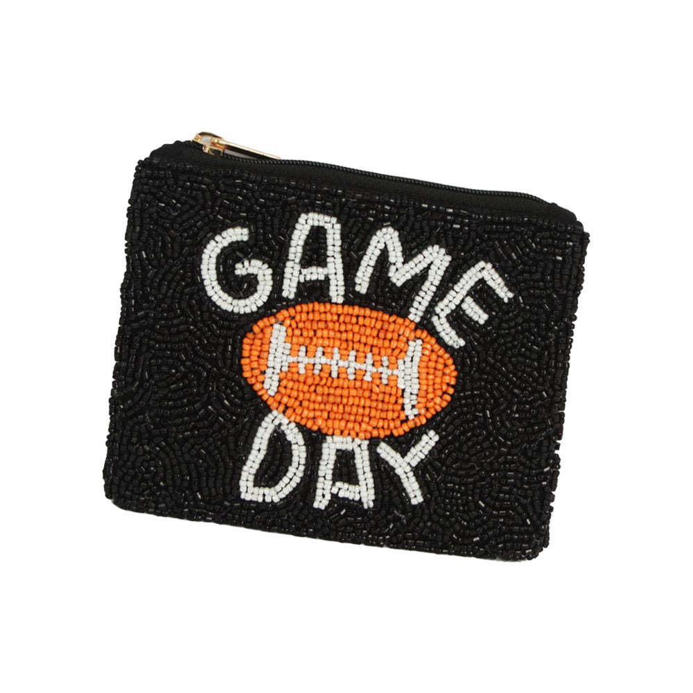 GAME DAY Message Football Seed Beaded Mini Pouch Bag