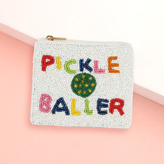 PICKLEBALL Beaded Coin Money Pouch Purse