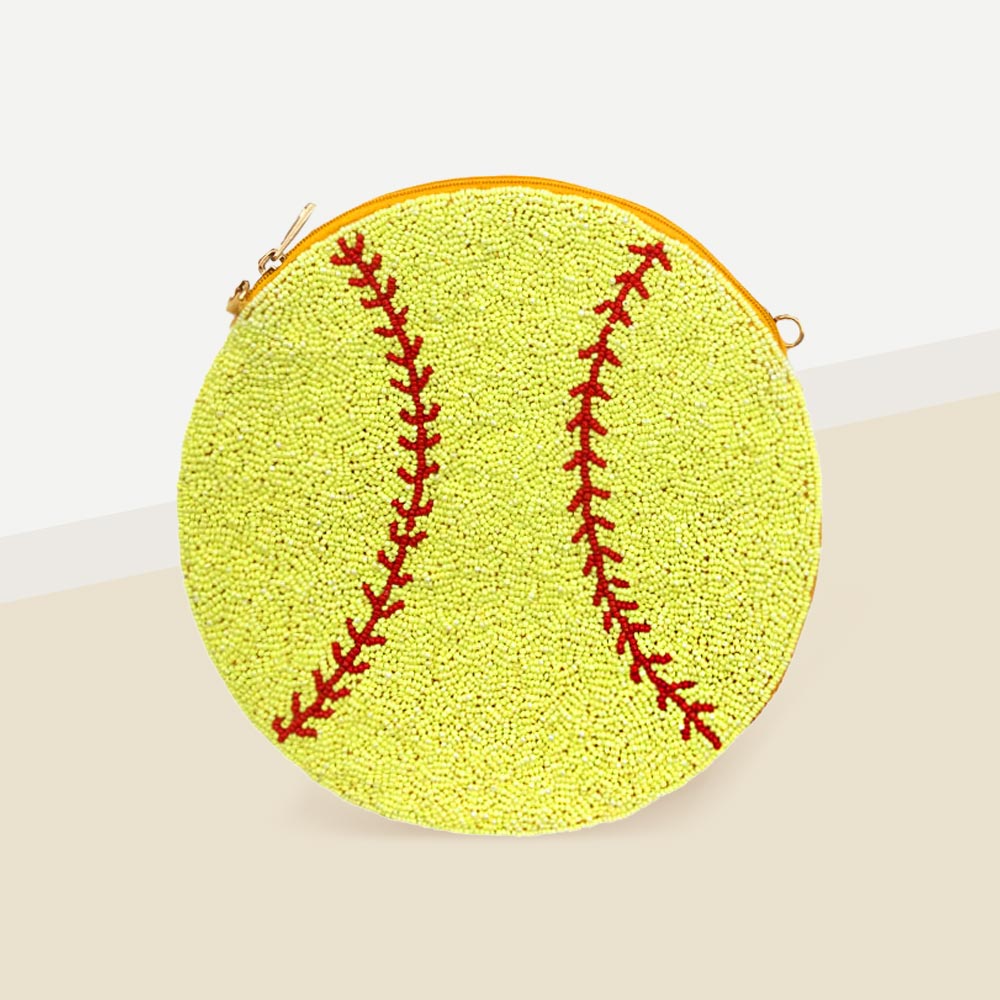 Seed Beaded Softball Crossbody Bag Handbag