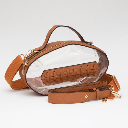 Tan Football Clear Crossbody Bag