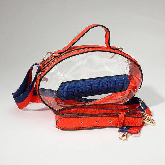 Blue Orange Football Shaped Clear Crossbody Bag