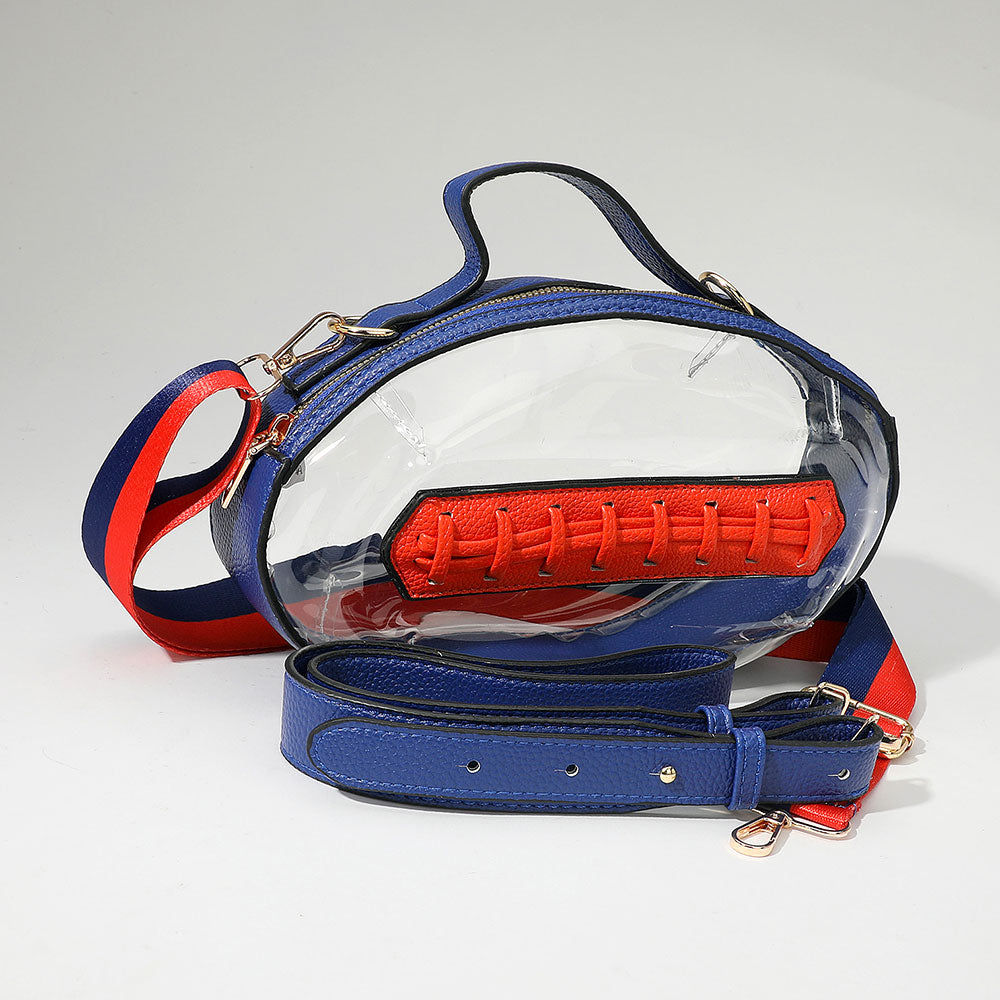 Blue Orange Football Shaped Clear Crossbody Bag