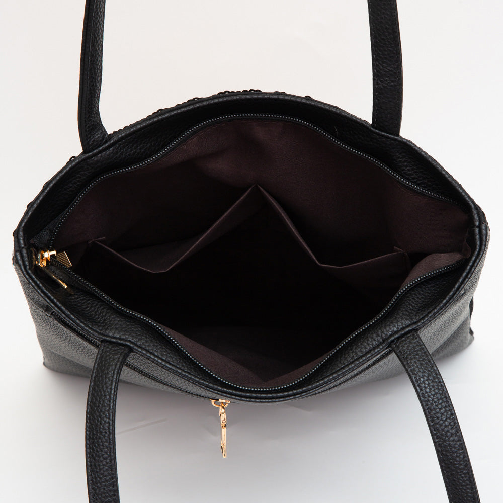 Fleur de Lis Accented Sequin Tote Bag