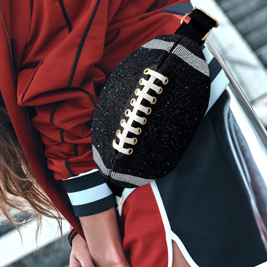 Black Sparkle Football Shape Fanny Pack Sling Bag