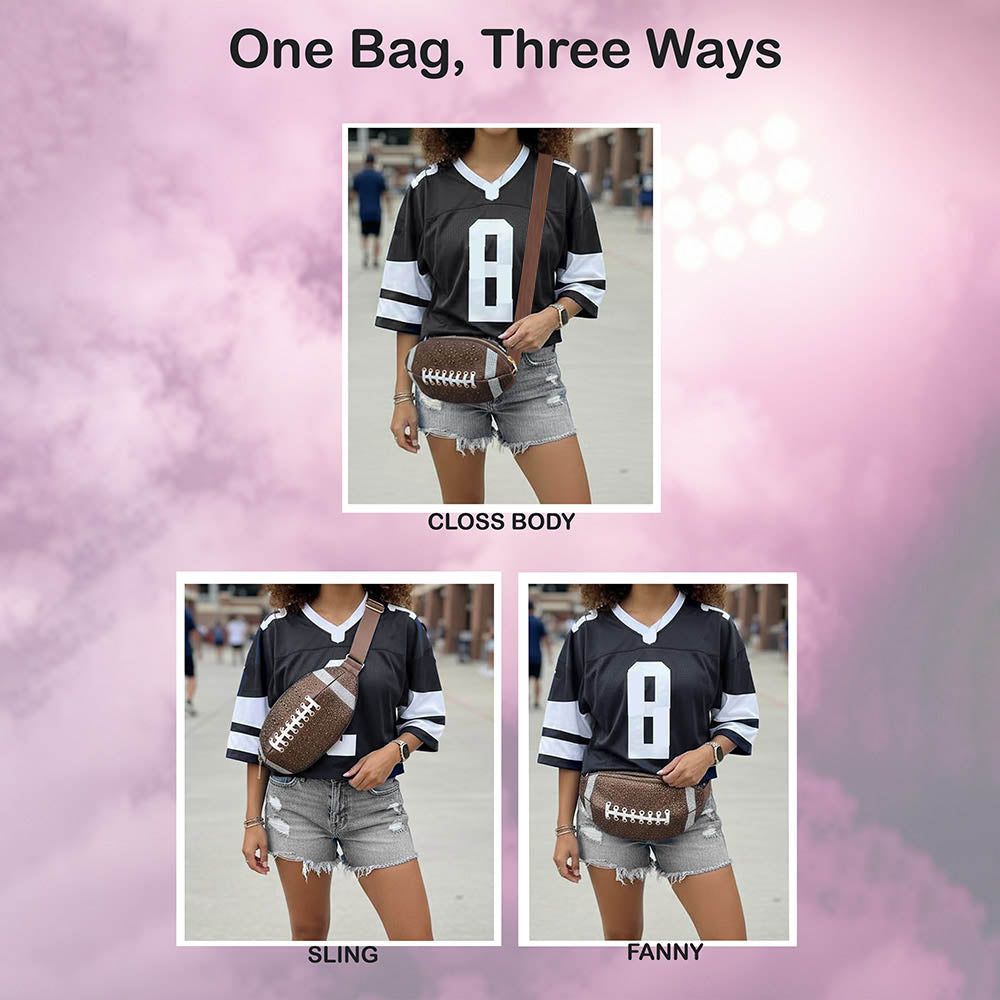 Black Sparkle Football Shape Fanny Pack Sling Bag