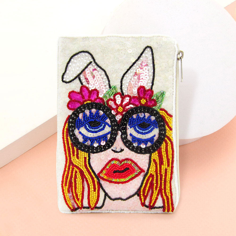 Seed Beaded Bunny Girl Diva Crossbody Bag