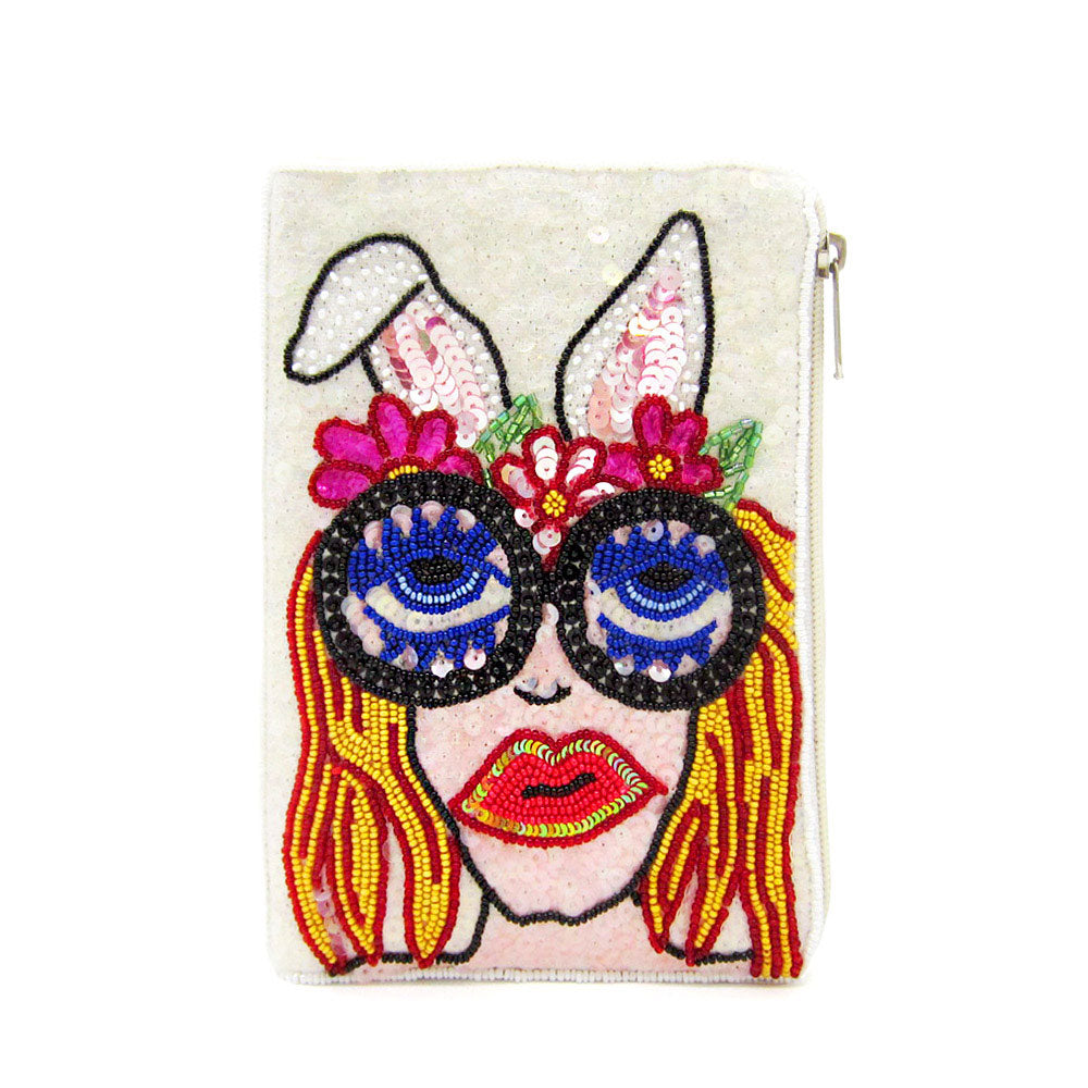 Seed Beaded Bunny Girl Diva Crossbody Bag