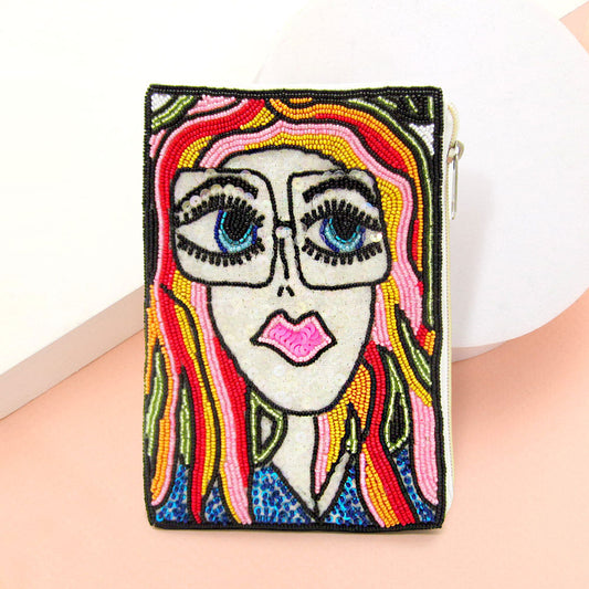 Seed Beaded Girl Diva Crossbody Bag