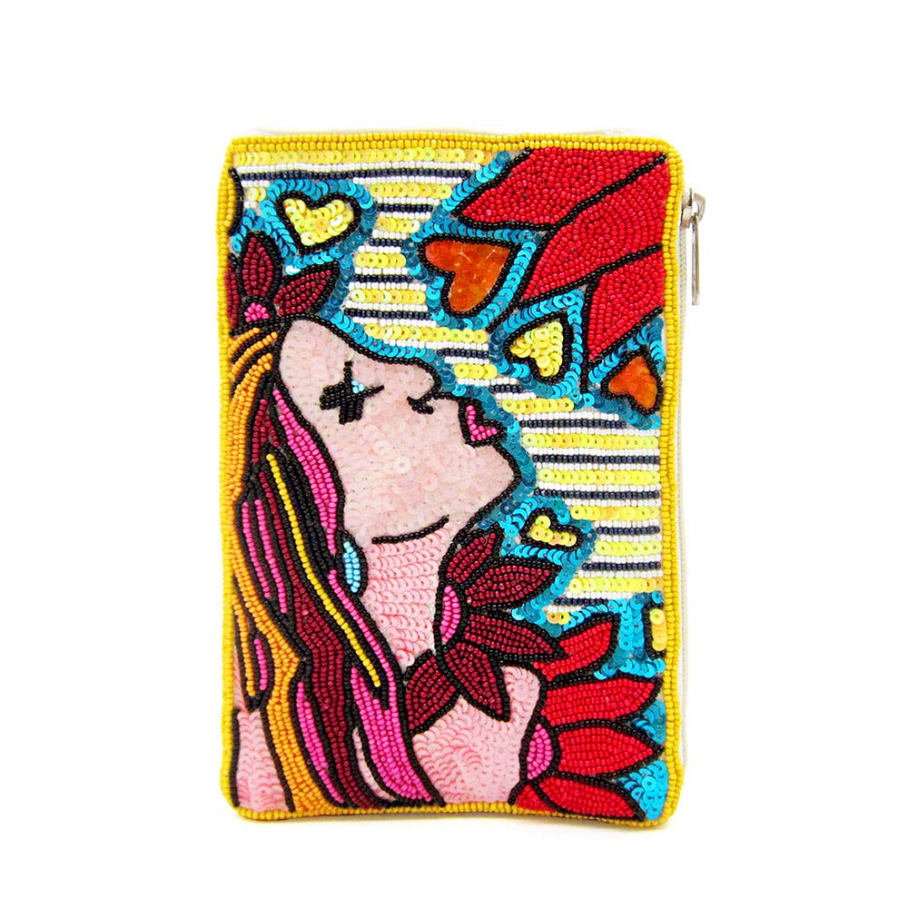 Seed Beaded Kissing Girl Diva Crossbody Bag